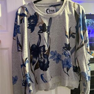 Gray and Blue Floral Sweatshirt